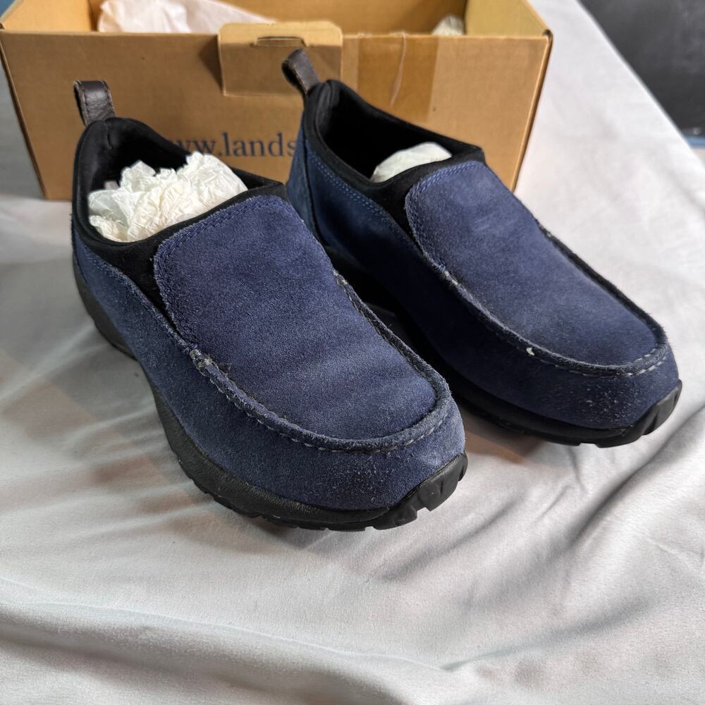 Lands’ End Navy Blue Suede Slip On Shoes Womens 6.5B Comfort Loafers Casual